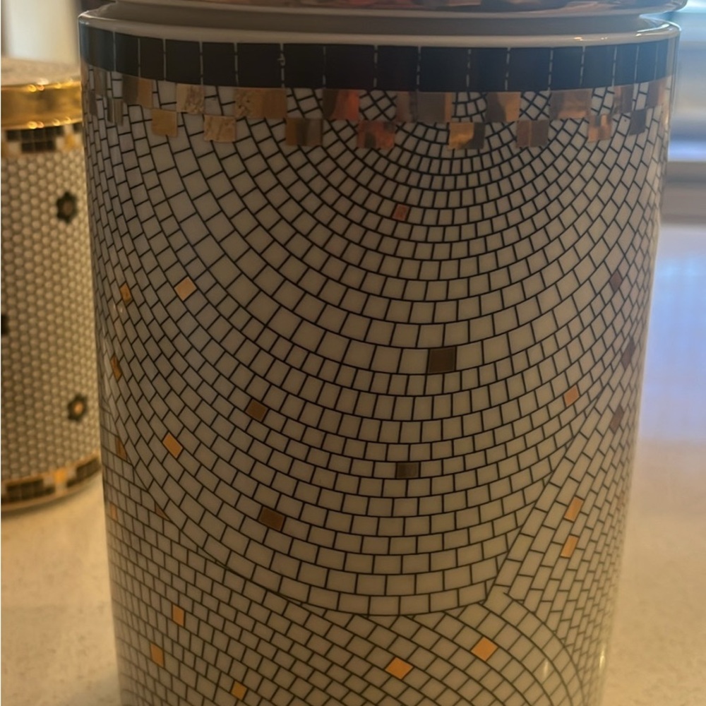 Anthropologie Black and Gold Mosaic Candle Holder